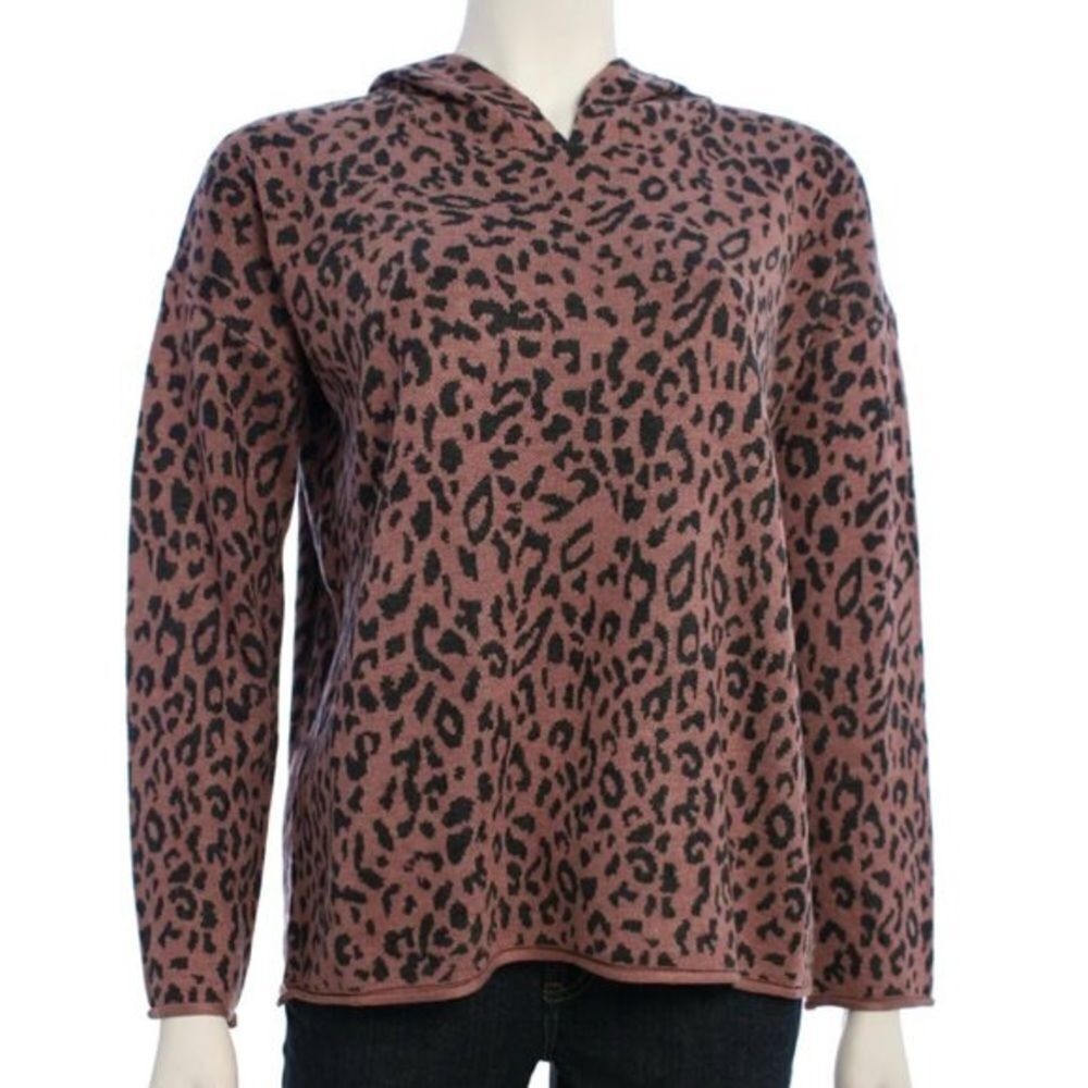 FATE by LFD Leopard Animal Print Hoodie Sweater Women's‎ Medium Mauve Wool Blend